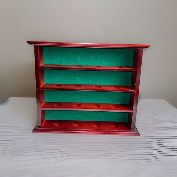 Vintage Mahogany Display Case Green Felt 16 Slot Round Divots - Picture 1 of 16